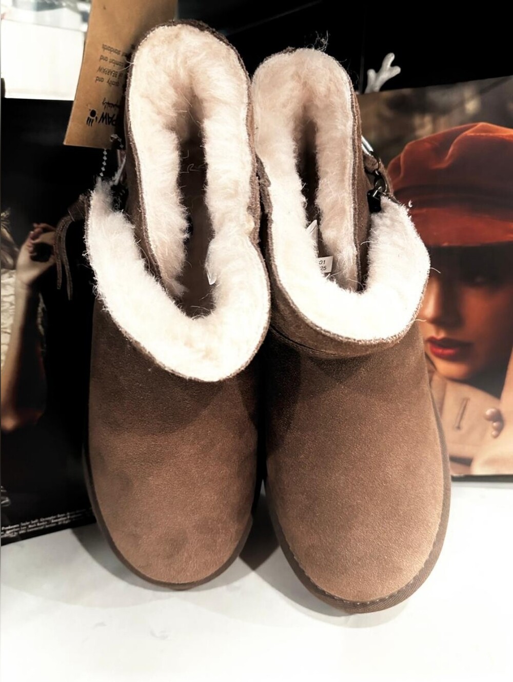 BearPaw Tan Suede Shearling Platform Ankle Boots - Picture 4 of 8